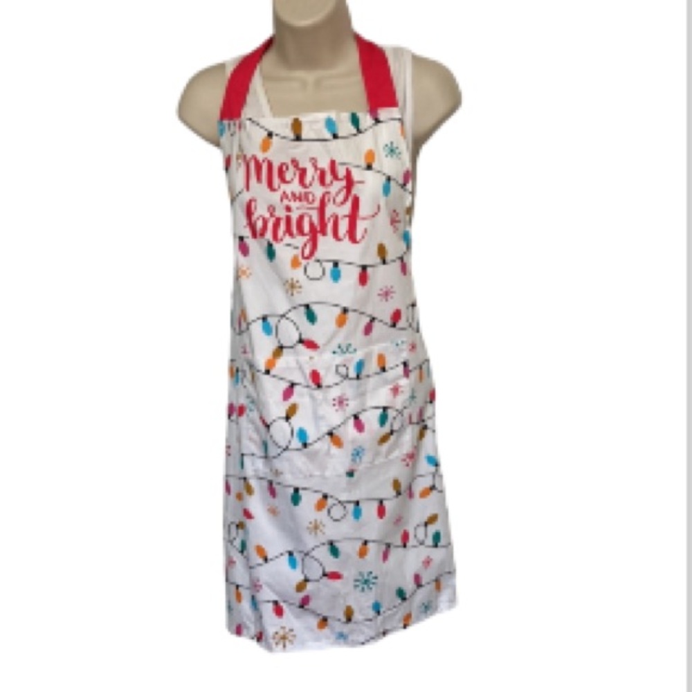 Merry and Bright Christmas Lights Snowflakes Apron 30 in L x 27 in Wide